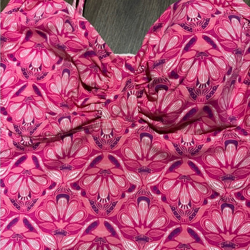 Lands End Women Shirred Pink Tankini Sz 16 DD Adjustable Straps Padded Underwire - Picture 2 of 6